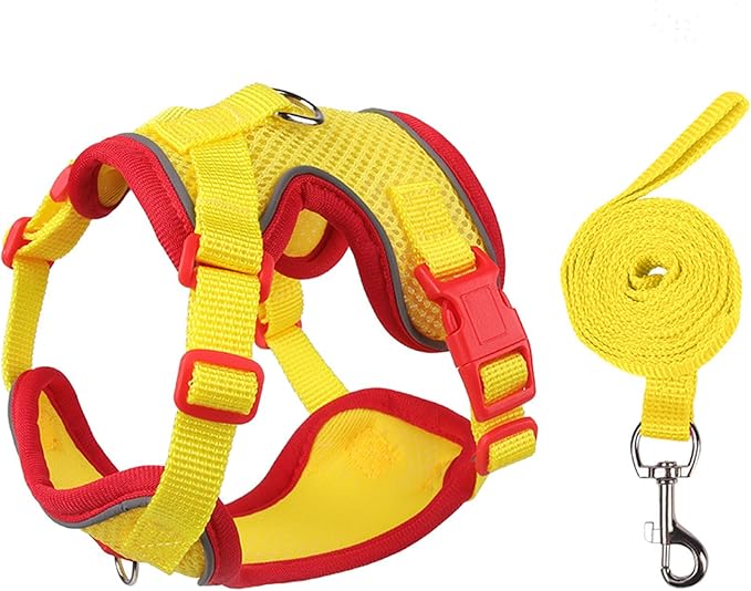 Cat Harness and Leash Set for Walking – Escape-Proof Reflective Vest for Cats and Small Dogs, Adjustable Soft Air Mesh with Pressure-Reducing Design, 4.92ft (Red & Yellow, L)