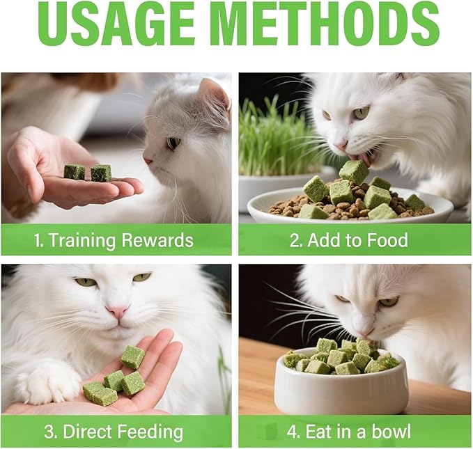 Cat Grass Treats for Indoor Cats, Digestive Health Support with Wheat Grass, Hairball Control Chews, Natural Grain-Free Snack for Kittens