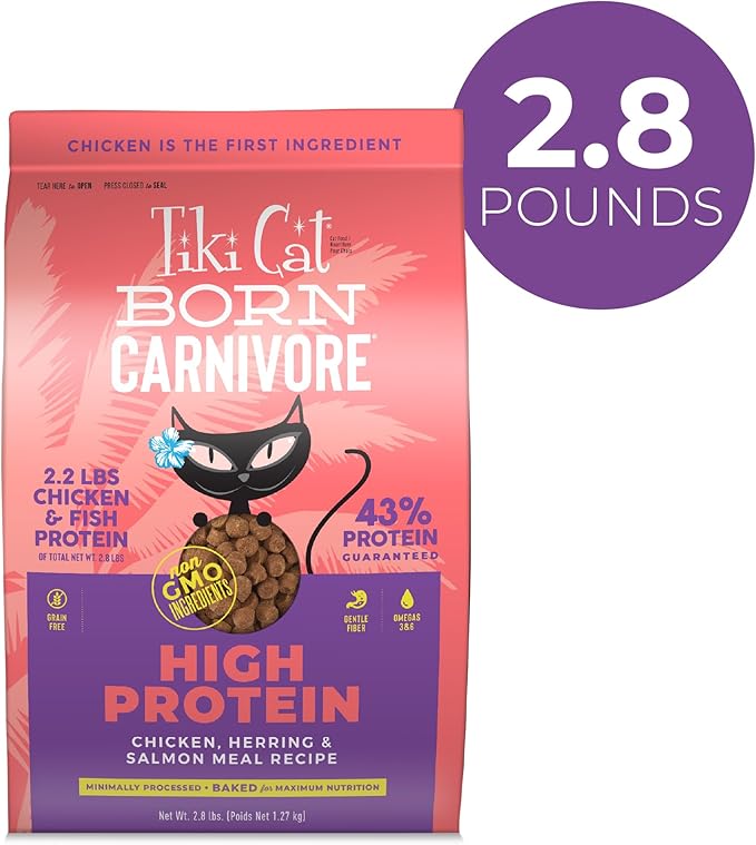 Tiki Cat Born Carnivore High Protein Dry Cat Food, Chicken, Herring & Salmon Meal, 2.8 lbs. Bag