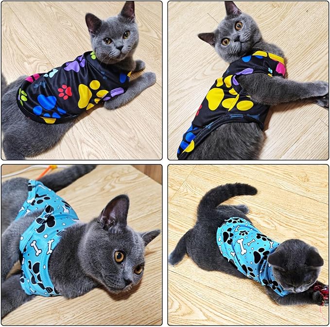 PET SHOW 4 Pack Paw Bone Printed Dog Clothes Shirts Soft Dog Vest Lightweight Sleeveless Cats Doggies T-Shirts Puppies Tank Top Tee Cat Clothes for Small Medium Dogs White Black Pink Blue M