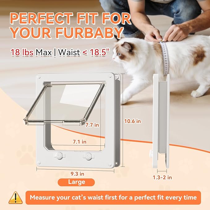 LIBBEPET Cat Door Interior Door, Indoor Cat Doors, Large Pet Doors for Cats Up to 18 lbs(Frame Size 9.3" x 10.6"), Upgraded 4 Way Locking Kitty Door for Interior & Exterior Doors, Easy to Install