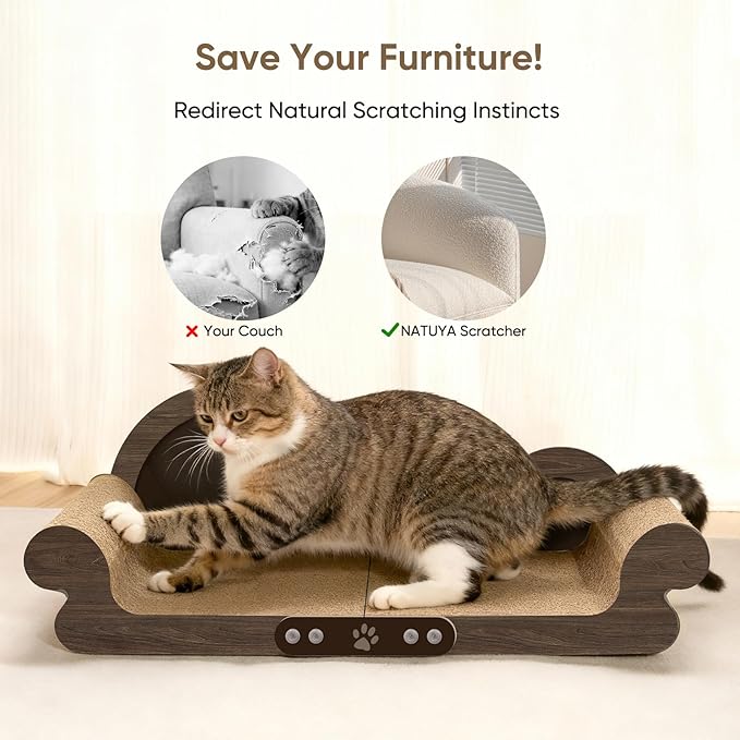 NATUYA Cat Scratcher Cardboard Lounge Bed, 26" Extra-Large Cat Scratching Board, Durable Indoor Cats Scratch Sofa, Furniture Protector, Modern Stylish Cats Bed