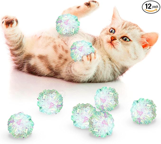 SunGrow Mylar Cat Crinkle Balls, 2", Shiny and Stress Buster Toy, Lightweight and Great for Use in Craft Projects, Toy Ball Suitable for Both Feline and Kids, Kitten Chew and Chase Balls for Exercise