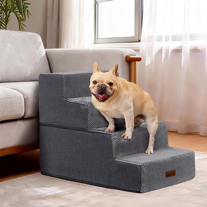 Aodisman Dog Steps for Bed and Couch, 4-Step Pet Stairs for Small Dogs, Indoor Non-Slip Dog Stairs for Old Cats, Puppy, Small Medium Dogs,18.5" H,Grey