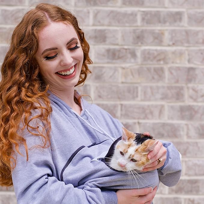 ALYC Pet Carrier Hoodie Cat Dog Pouch Holder Sweatshirt Large Pocket Pullover Shirt with Cat Ear for Women