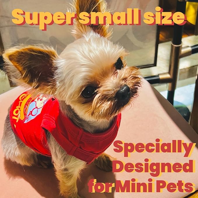Handmade Tiny Pet Shirt, Cotton & Elastic Clothes for Small/Teacup/Newborn Cats and Dogs, Rabbits (XXXS (Under 1.5 lbs), Hotdog (Red))