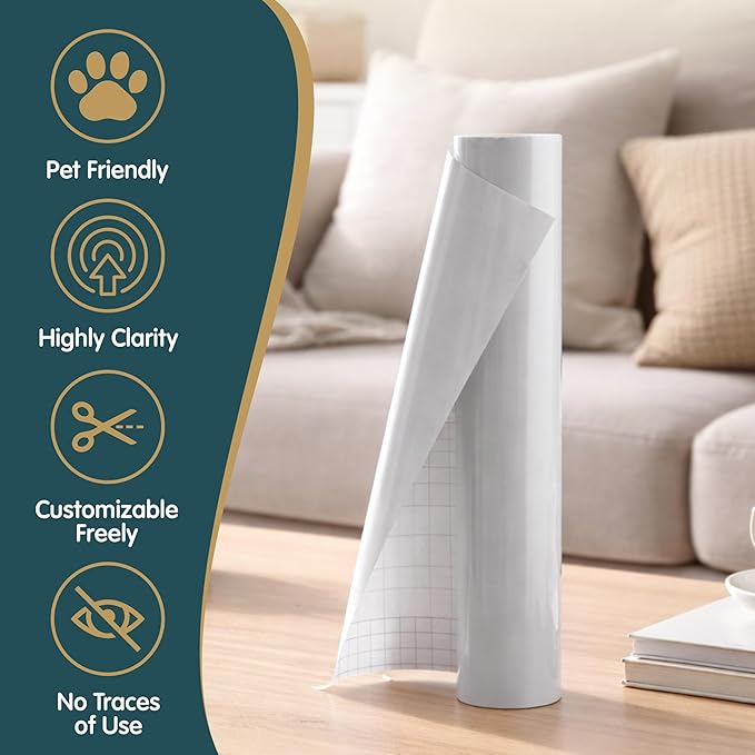 Anti Cat Scratch Furniture Protector, Single-Sided Sticky Couch Protector for Cats, Flexible Corner Guard for Sofa & Chair, No Residue Transparent Shield (160" x 12.4")