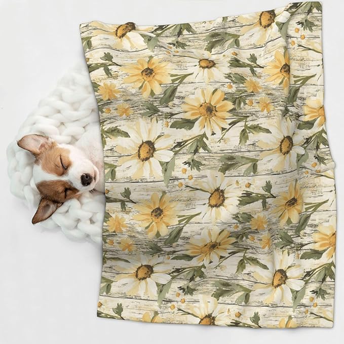 Pet Blanket,Warming Ultra Soft Warming Mat for Indoor Pet Beds & Furniture Reversible Blanket Machine Washable 27.6 * 19.7Inch,Woodgrain Daisy Pattern