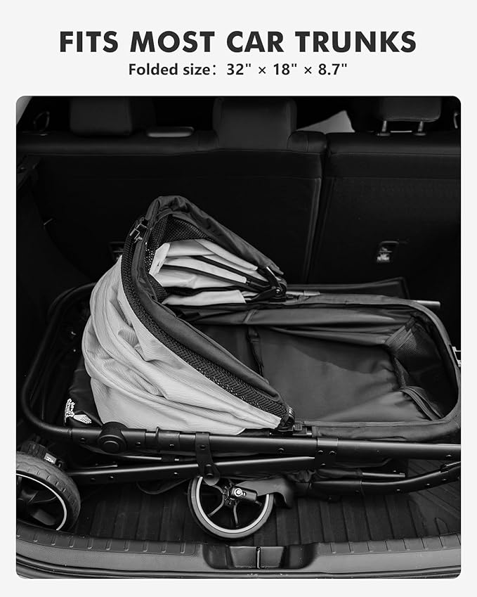 Medium Dog Stroller, Foldable Pet Stroller with Adjustable Handle & No Zip Entry, Storage Basket & Cup Holder, Canopy, Mesh Windows, Ideal for Medium Dogs and Cats Up to 50lbs, Black