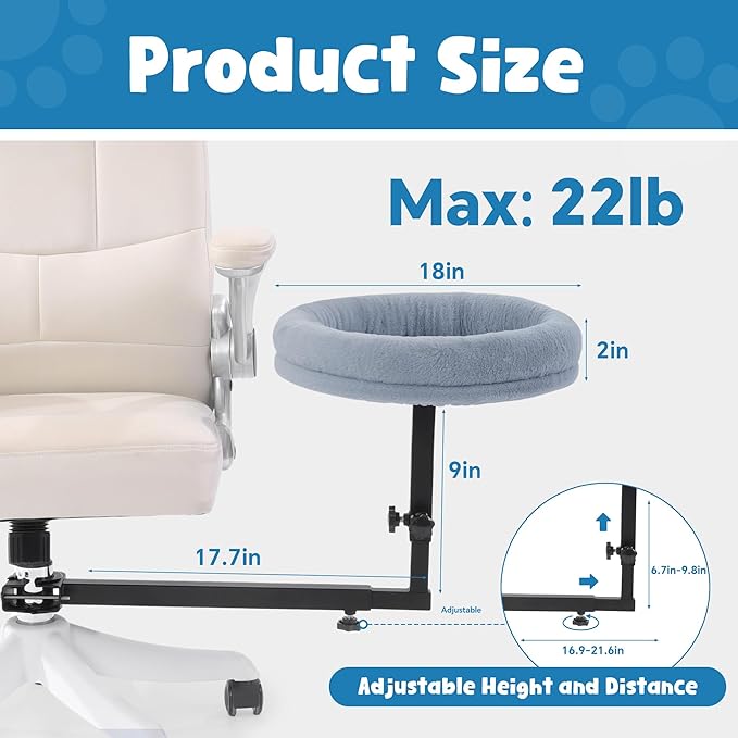 BALAPET Cat Office Chair 360°Rotating & Adjustable Shelf, Cat Bed Beside the Chair with Soft Mat, Indoor Cat Nest Furniture for Office & Game Supports Up to 22lbs.