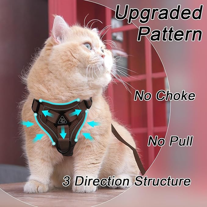 Vest Harness Leash Set for Small Dog Large Cat, Upgraded Escape Proof Adjustable Jacket with Lead for Puppy Fat Cat Outdoor Walking, Soft Breathable Mesh Coat with Reflective Strip (XL,Coffee Brown)