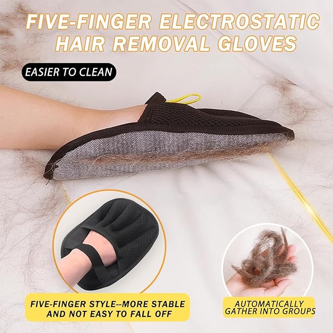 Pet Hair Remover, Electrostatic Pet Hair Removal Gloves, Reusable Cat & Dog Hair Removal Tool, Upgraded Pet Grooming Gloves for Couch, Furniture, Carpet, Clothing & Car Seats（1 Large +1 Small）