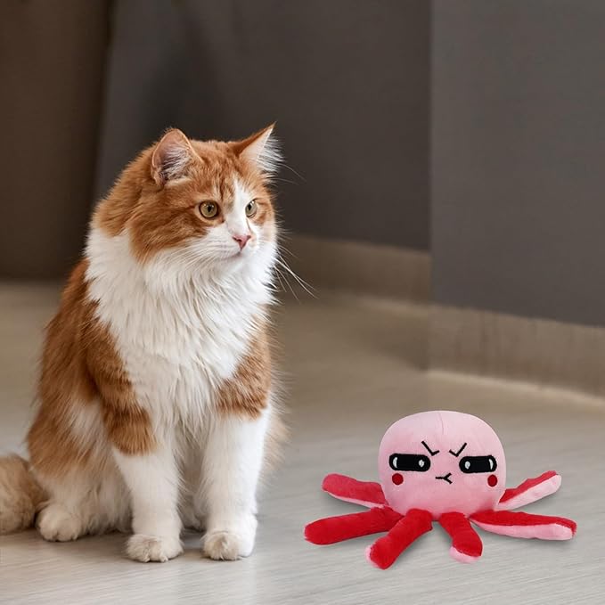 Andiker Octopus-Shaped Plush Toys with Crinkle Paper, Interactive Cat Toys for Scratching and Chewing, Indoor Cat Gifts and Lovers' Favorites (Pink)