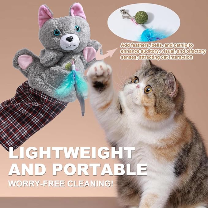 Cat Wrestling Glove with Bell & Catnip - Cats Puppet Wrestler with Tough Padding for Safe Play, Interactive Puppet Toy for Indoor Play, Exercise & Boredom Relief, Family Bonding & Feline Training