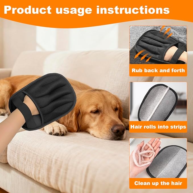 2 Pairs of pet Grooming Gloves, Suitable for Cats and Dogs. Five-Finger Static pet Grooming Gloves. Reusable pet Grooming Tools for Sofas, Clothes, pet beds and Carpets. (M)