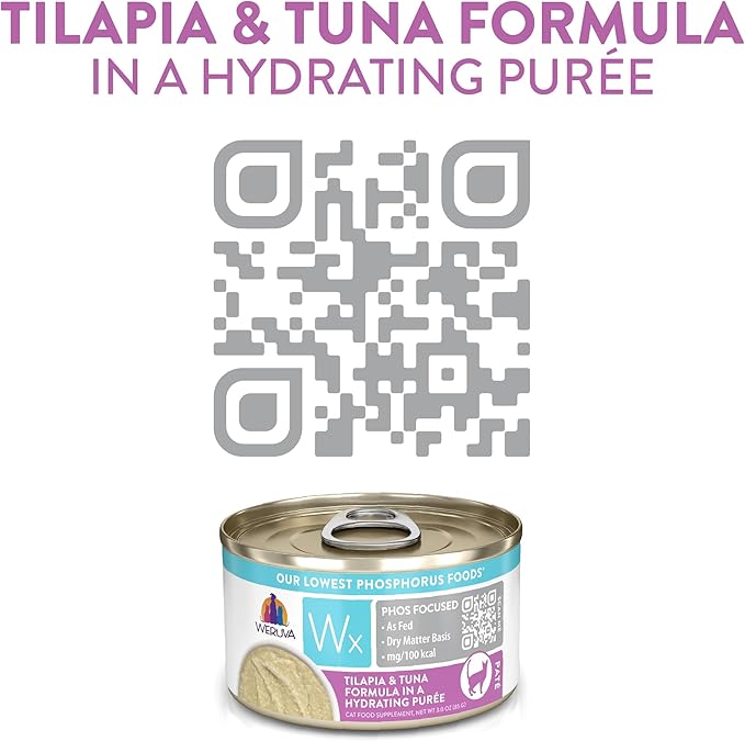 Weruva Wx Phos Focused Tilapia & Tuna Formula in a Hydrating Purée, 3oz Can, Pack of 12