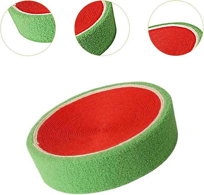 Sisal Round Cat Scratching Board Scratcher Bowl for Indoor Cats Wear Resistant Fruit Scratch Board for Kitty Kitten, Watermelon