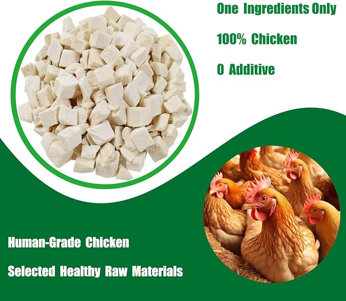 Freeze Dried Chicken Raw Cat and Dog Treats, Healthy Single Ingredient Chicken Breast Cube High Protein Weight Control Traing Treats for Small Dogs Cats Food