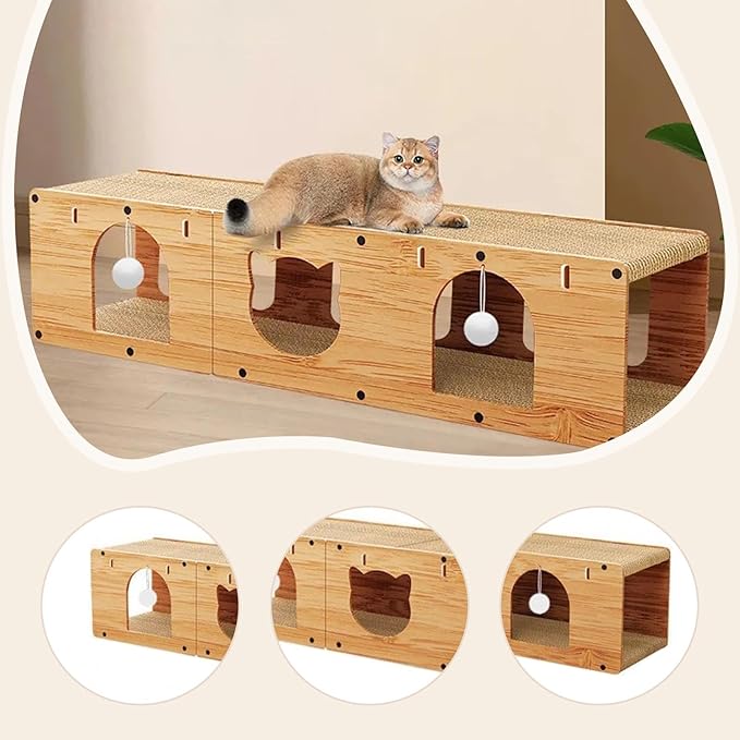 HouseVibe Cat Tunnel Scratcher with Scratching Pad, Multipurpose Corrugated Tunnel Bed Furniture Protector for Indoor Cats- L