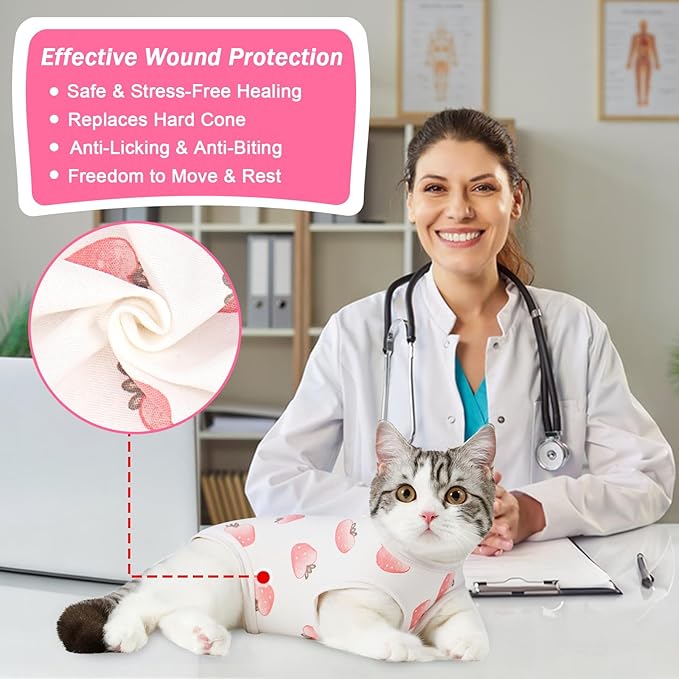 Coppthinktu Cat Recovery Suit Female Cats Onesie for Cats, Breathable Cat Surgery Suit for Surgical Abdominal Wounds Skin Diseases, Cute Kitten Spay Recovery Suit E-Collar Alternative Anti Licking
