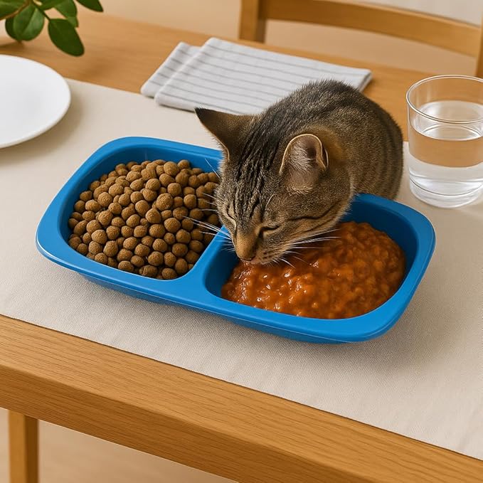 Lightweight Double Cat Dish (4 Pack) – Durable Plastic Food & Water Bowls for Cats, Small Pets, and Kittens – Easy Clean Feeding Station, Assorted Colors