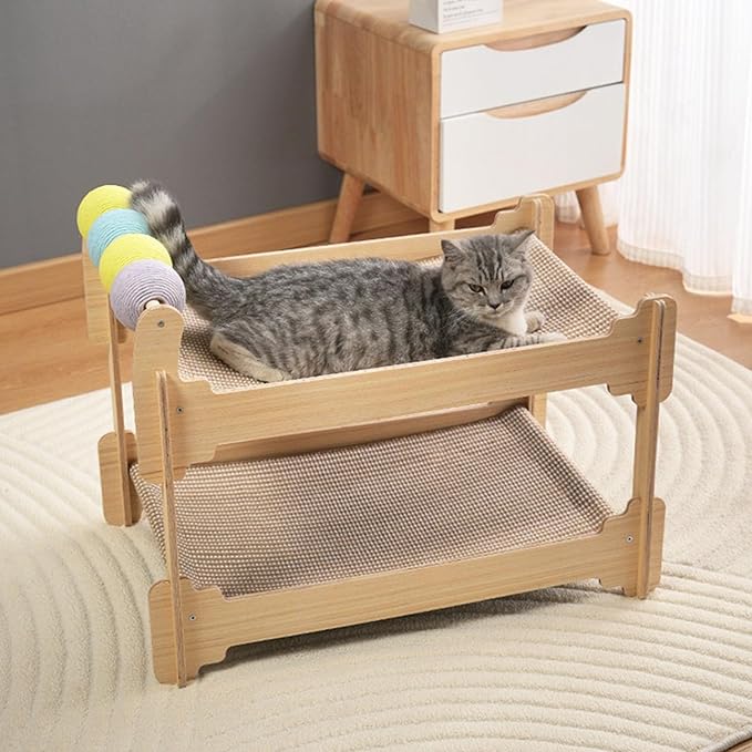 Layer Cats Sisal Pad Wood Construction Indoor Scratcher Tree House for Rest Furniture Protections Wooden Bed with Post