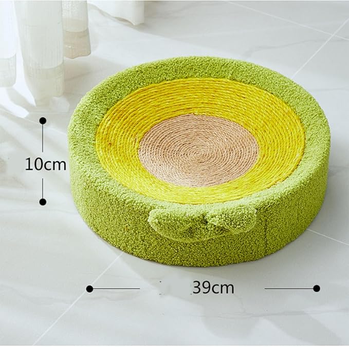 Cat Scratcher Bed Round Sisal Cat Scratcher Cardboard Cat Scratcher Lounge Bed Cat Scratcher Bowl Nest with Cartoon Pattern for Couch Carpets Sofas Protector (Avocado)