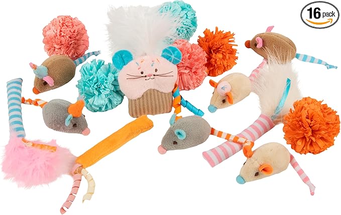 SmartyKat (16 Set Bundle) Birthday Bash Variety Pack Catnip Cat Toys - Multi Color, Set of 16