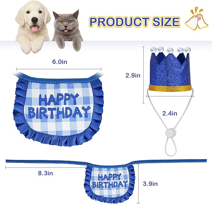 Cat Birthday Hat with Bandana, Light Up Party Outfit, Sapphire Blue