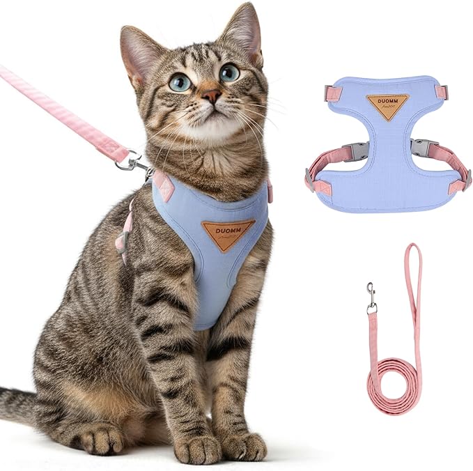 Escape-Proof Cat Harness and Leash Set - Adjustable and Comfortable - Ideal for Walking Cat Outdoors - Fits Small Dogs, Kittens, Medium, and Large Cats (Blue, L)
