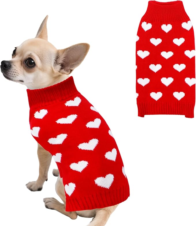 Valentines Dog Sweater, Knit Pet Small Dog Sweater Holiday Valentine’s Day Outfit Clothes for Small Medium Large Dogs Pets (Red, Small)