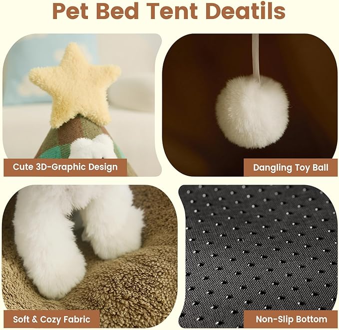 Jiupety Cat Beds for Indoor Cats,Cat House with Removable Washable Cushioned,2-in-1 Cat Bed Cave with Anti-Slip Bottom Ultra-Soft Cat Tent for Kittens and Small Pets,Green 18.9In