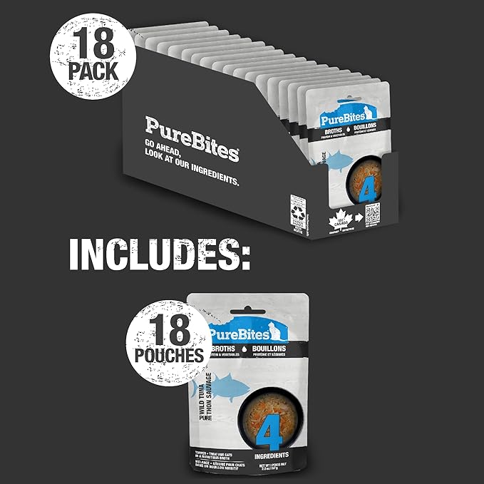 PureBites Tuna Broths for Cats, Only 4 Ingredients, Case of 18