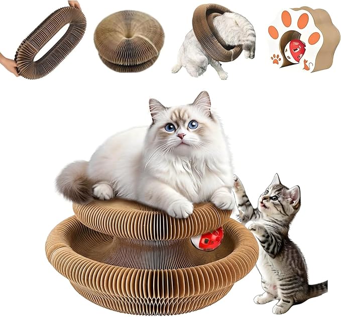 Kitty Curls Cat Toy,Foldable Magic Organ Cat Toy,Magic Organ Cat Scratcher Board,Foldable Recyclable Cat Accordion Toy for Indoor Cat Playing,Interactive Scratch Pad with Toy Ball
