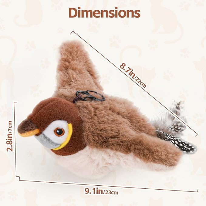 LIFLIX Flappy Bird Cat Toy for Indoor Cats, Simulated Chirping Flapping Wings Bird, Interactive Catnip Toys, Plush Kitten Exercise Toys (Brown Sparrow)