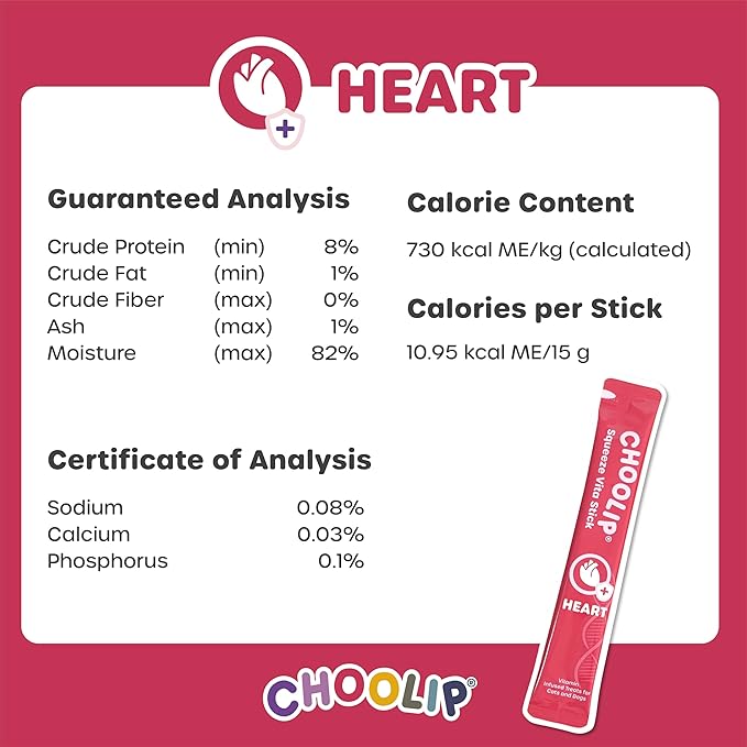 Choolip Squeeze Vita Stick Heart Support Cat and Dog Treats – 49-Count Salmon & Tuna Sticks with CoQ10, Taurine and L-Carnitine – Box with 7 Pouches, Vet-Formulated for Heart Health