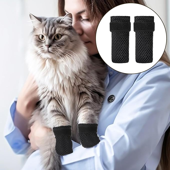 4 Packs Anti Scratch Cat Boots, Adjustable Cat Claw Protectors Covers, Black Breathable Mesh Cats Mittens Foot Covers for Indoor Cats Pet Bathing Cutting Nails
