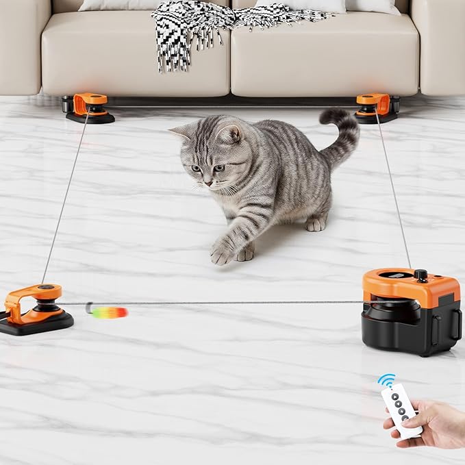Interactive Cat Toys for Indoor Cats, Cat Treadmill Auto/Remote Control DIY Cat Mouse Hunting Toys, Keep Bored Kitten Dog Entertained to Chase, Feather Toy to Exercise Wheel-Orange