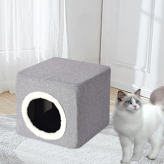 Baoblaze Cat House Cat Bed for Hideaway Furniture Sturdy Covered Cat Bed Cave Pet Condo for Cats Exercising Sleeping, Gray