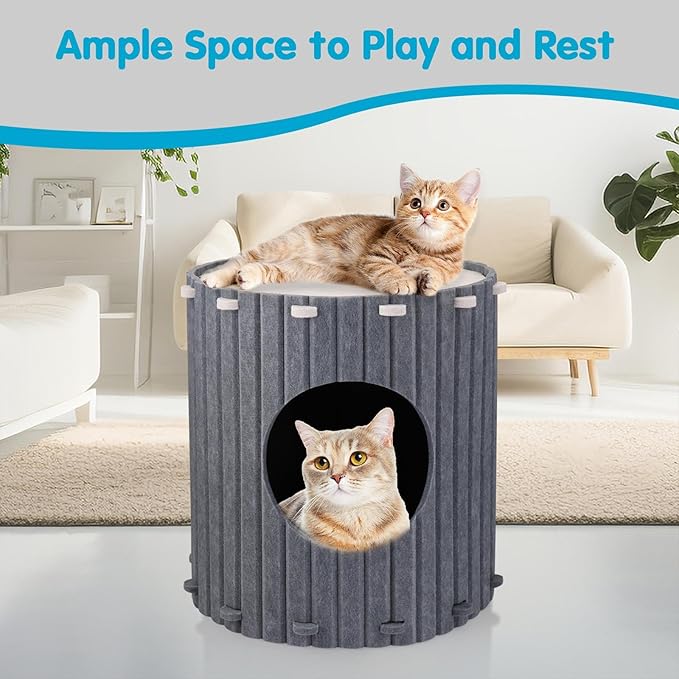 Simhoa Cat House for Indoor Cat, Covered Cat Bed & Furniture with Scratch Pad, Foldable Cat Hideaway for Cats and Small Pets