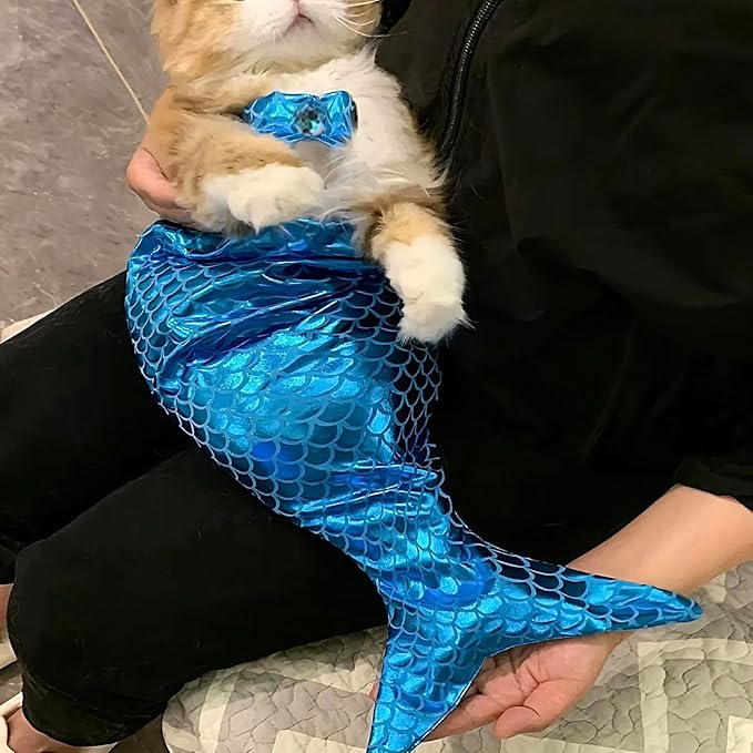 Generic cat Mermaid Costume, Mermaid Tail for Cats, Mermaid Tail Clothes Sequin Mermaid Dress, Comfortable & Soft Dog Outfit, Funny Pet Costumes for Cat and Dog, Blue