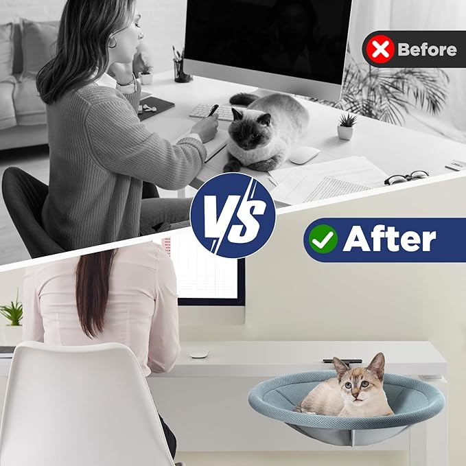 AIPERRO Foldable Cat Desk Bed – Space-Saving 90° Fold, Removable Washable Cover, Supports Up to 45lbs, Sturdy Cat Sleeping Bed for Large Cats, Perfect for Office/Game Table