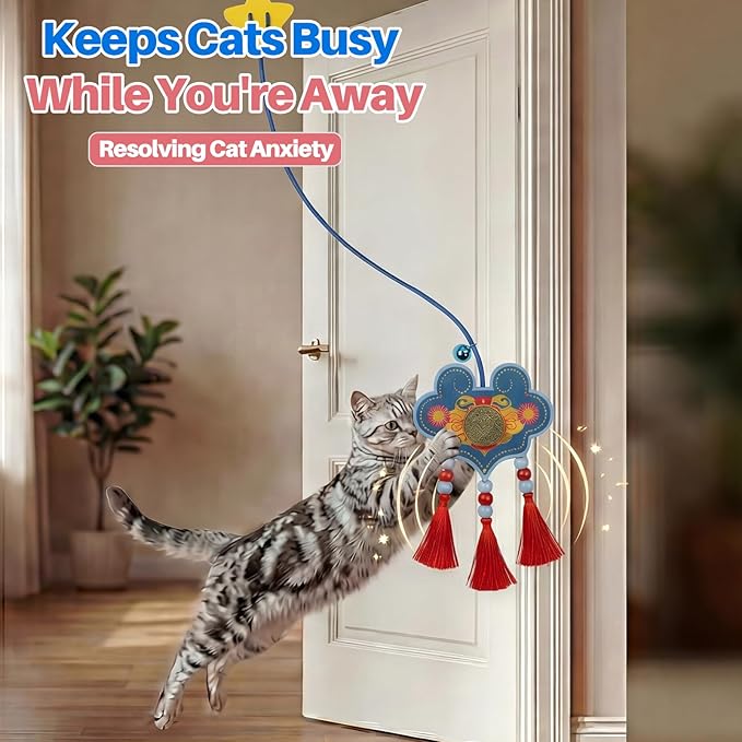 Suction Cup Cat Toy for Indoor Cats, Hanging Self Play Cat Toy with Bell and Catnip Teaser, Window Mounted Interactive Cat Toy for Boredom Relief Exercise Training Pet Enrichment Activity Toy