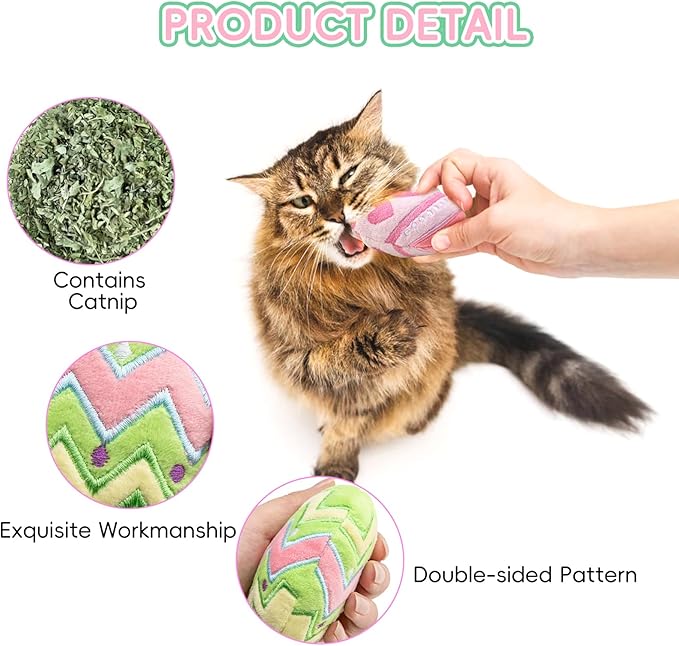 6pcs Easter Catnip Toy，Indoor Easter Egg Shaped Cat Toy Plush Interactive Chew Bite Toys for Cat Kitten Indoor Festive Holiday Cat Lover Gift