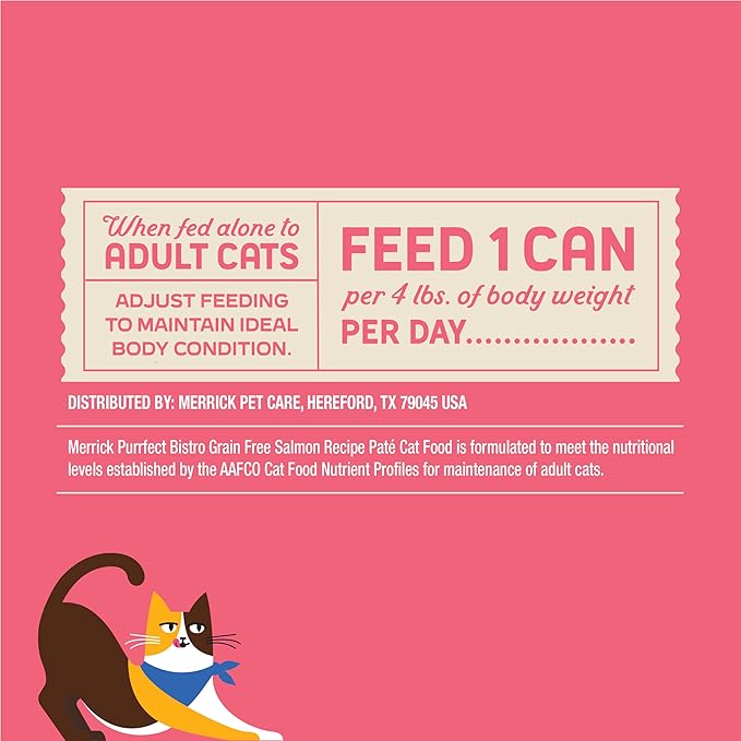 Merrick Purrfect Bistro Grain Free Premium Soft Canned Pate Adult Wet Cat Food, High Protein Salmon Recipe - (Pack of 24) 3 oz. Cans