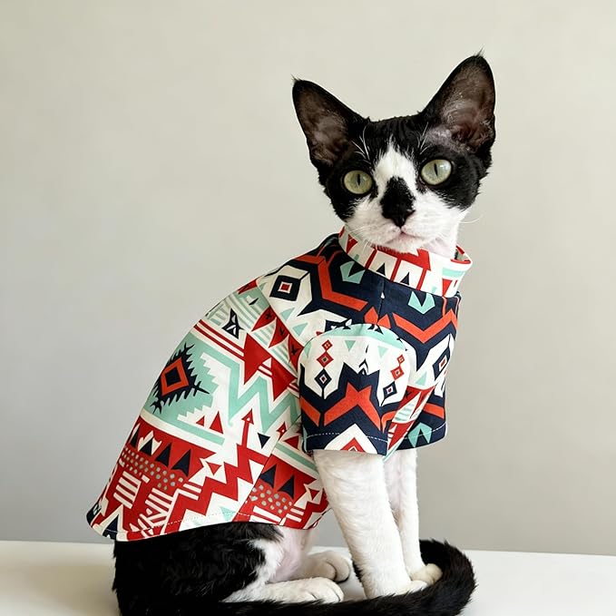Sphynx Cat Clothes for Cats Only, Graphics Printed Hairless Sphinx Cat Clothes T-Shirts Sweatshirt with Sleeves, Soft Kitten Shirts Pet Apparel for Devon Rex and Cornish Rex,Mint,S