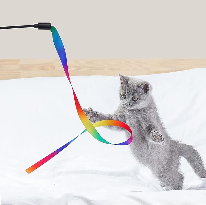 Molain Cat Wand Interactive Toy, 5 Sets Colorful Fabric Ribbon Sticks, Indoor Interactive Cat String Toy