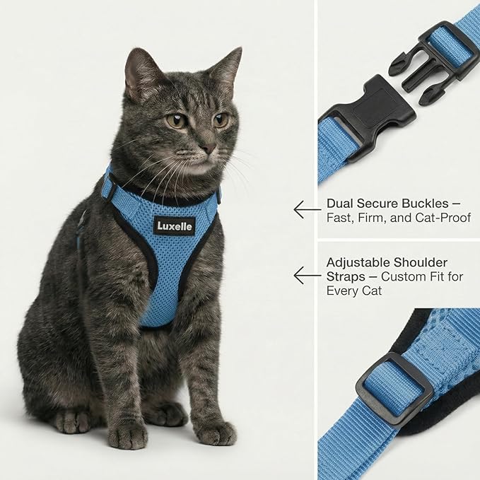 Luxelle 2 Pack Escape-Proof Cat Harness and Leash Set for Walking – Adjustable No Pull Soft Vest with Easy-Wear Buckle, Reflective Straps, Breathable Mesh – Outdoor Travel Harness for Cats & Kittens