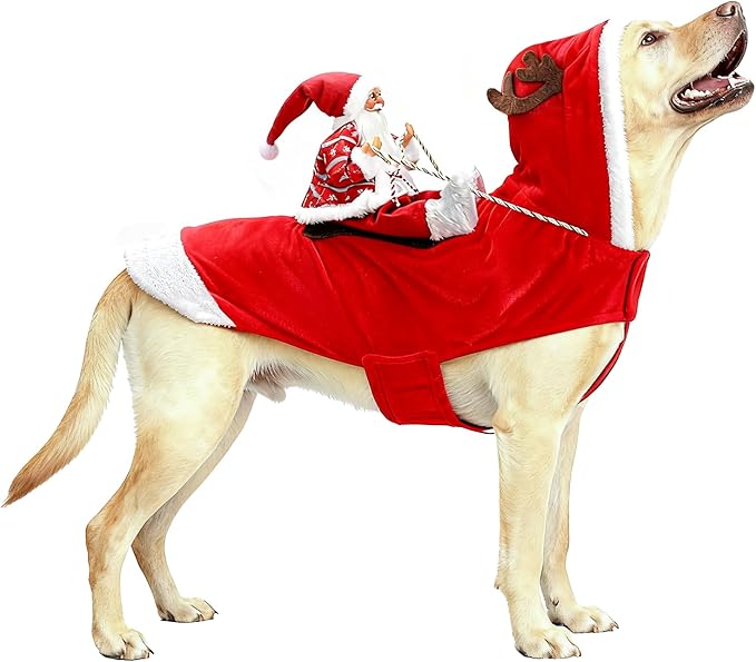 BWOGUE Santa Dog Costume Christmas Pet Clothes Santa Claus Riding Pet Cosplay Costumes Party Dressing up Dogs Cats Outfit for Small Medium Large Dogs Cats
