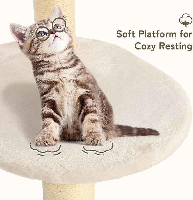 KAMABOKO 39 Inch Modern Cat Tree for Indoor Cats, Solid Wood Cat Tower with Natural Sisal Scratching Posts, Hand-Woven Cat Condo & Top Perch